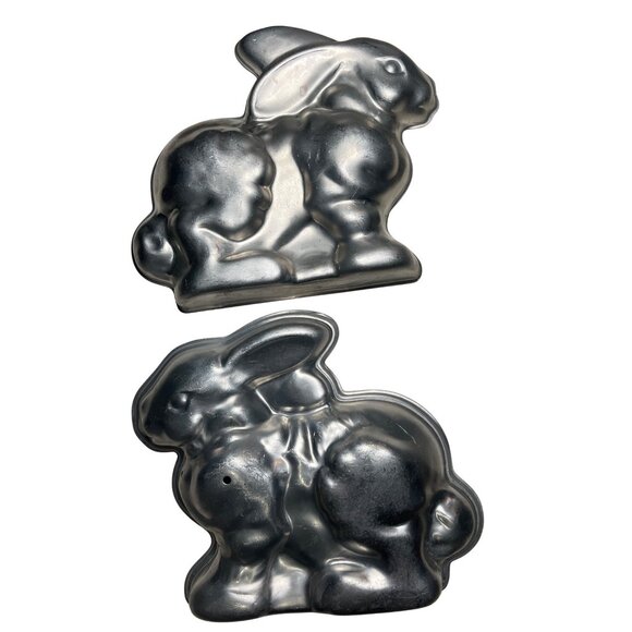Vintage Aluminum Bunny Cake Mold Set For Easter Baking Or Decorative Craft Use - Picture 1 of 2